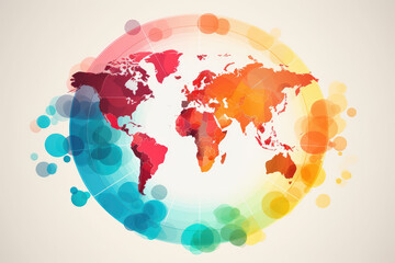 World icon, colorful world map, travel background concept
