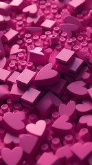 Obraz premium Hearts Constructor Bricks Pattern Pink Background, generativ ai