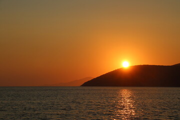sunset over the hills of Amorgos island in Greece