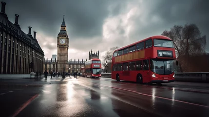 Foto op Canvas Big Ben Clock Tower and London Bus, Generative Ai © oldwar