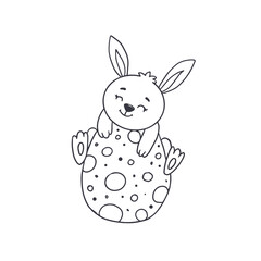 Easter bunny with egg. Cartoon rabbit. Doodle style. Vector illustration