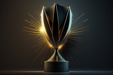 black trophy with a gold starburst on top of it. Generative AI