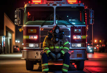 Stressed Firefighter On Scene - Generative Ai