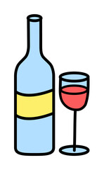 Valentine's Day, wineglass, bottle icon illustration on transparent background