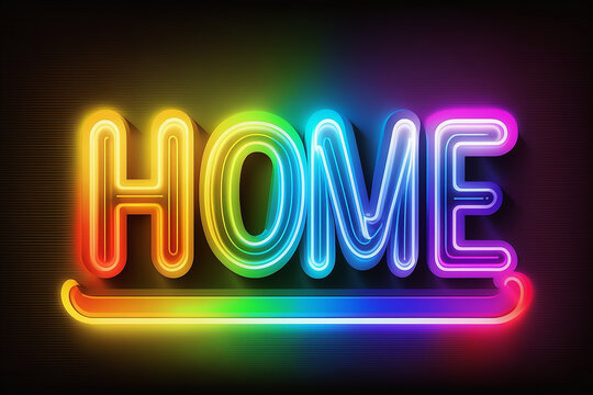 Home pride sign, glowing rainbow, gay love celebration. Generative IA