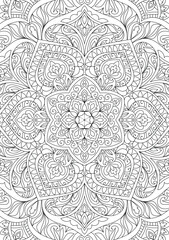 Decorative ornamental hand drawn detailed mandala design coloring page illustration