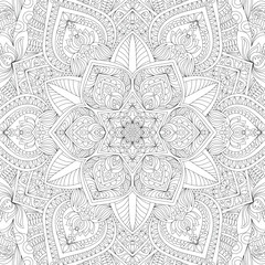 Decorative ornamental hand drawn detailed mandala design coloring page illustration