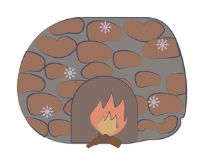 Fireplace, winter colored icon illustration on transparent background
