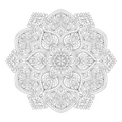 Decorative ornamental hand drawn detailed mandala design coloring page illustration