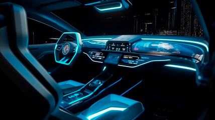 Futuristic car, controlled by artificial intelligence, generated with generative AI technology.