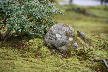 春の三千院　庭園のわらべ地蔵　京都市左京区大原