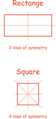 Lines of symmetry in a square and a rectangle.