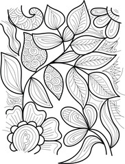 Floral decorative mehndi design style detailed coloring book page illustration