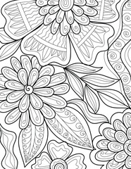 Floral decorative mehndi design style detailed coloring book page illustration