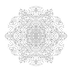 Decorative ornamental hand drawn detailed mandala design coloring page illustration