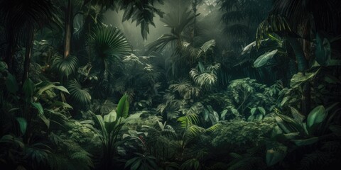 jungle forest nature wallpaper banner background.generative ai.