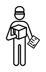 postal worker with parcel outline icon illustration on transparent background