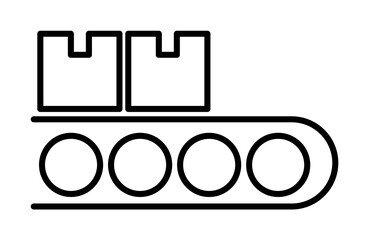boxes on the conveyor belt outline icon illustration on transparent background