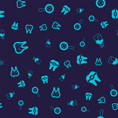 Set Broken tooth, Mouthwash, Dental search and Teeth with braces on seamless pattern. Vector