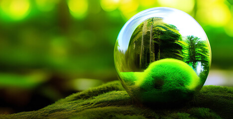 Vibrant Foliage with Transparent Sphere in Natural Sunlight. Vibrant, round, yellow leaf in sunlight - close-up botanical nature.