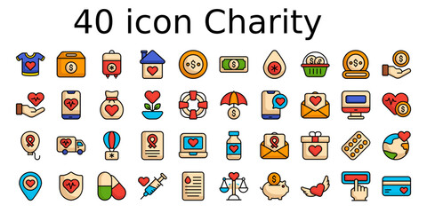 charity and donation icon set, fill style