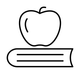 apple and book outline icon illustration on transparent background