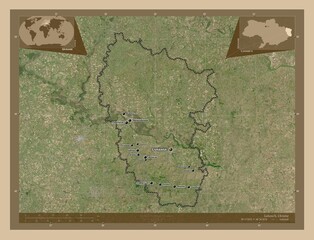 Luhans'k, Ukraine. Low-res satellite. Labelled points of cities