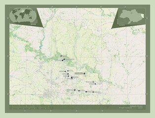 Luhans'k, Ukraine. OSM. Labelled points of cities