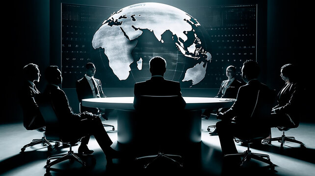 New world order, people sitting at a table, discussing the new world order, generated with generative AI technology.
