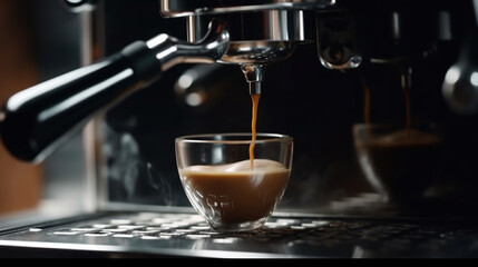 Coffee extraction from professional coffee machine. Generative AI