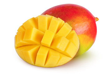 Fresh sliced mango  isolated on white background. Exotic fruit. 