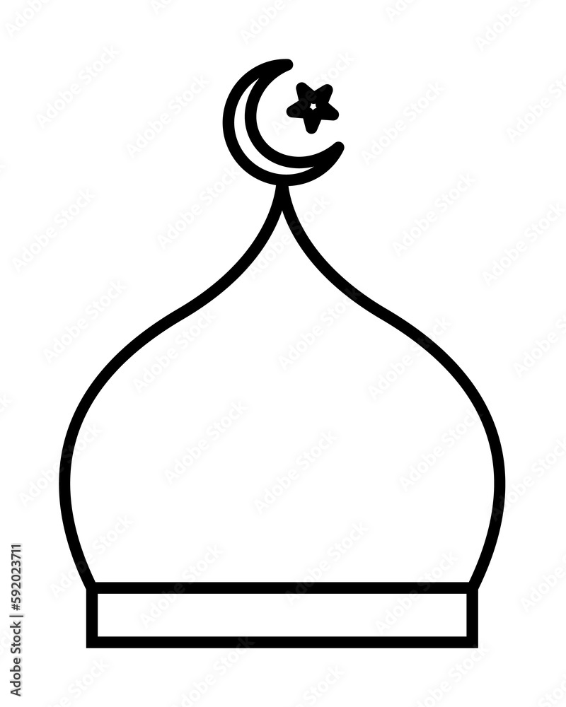 Poster mosque dome outline icon illustration on transparent background