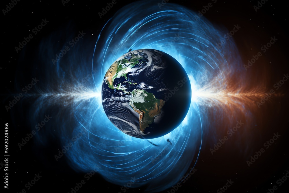 Poster earth's magnetic field in outer space. generative ai