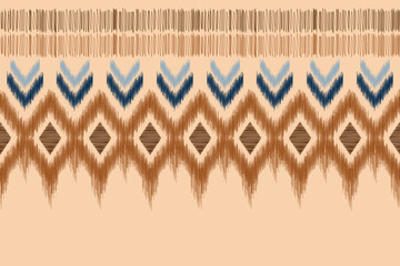 Ethnic Ikat fabric pattern geometric style.African Ikat embroidery Ethnic oriental pattern brown cream background. Abstract,vector,illustration.For texture,clothing,scraf,decoration,carpet.