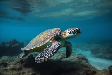 Fototapeta premium Turtle swimming in beautiful sea. Generative AI