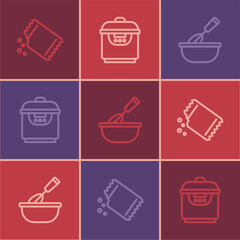 Fototapeta na wymiar Set line Packet of pepper, Cooking whisk with bowl and Slow cooker icon. Vector