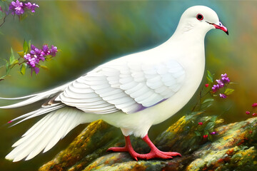 Obraz premium White pigeon on the grass Generative Art