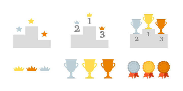 Champion winning podium, ranking of winners and achievements, vector icon illustration material