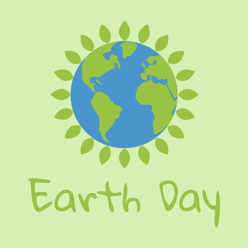 The globe with green leaves around it. Concept for Earth Day, ecology, care for the environment. Vector illustration.
