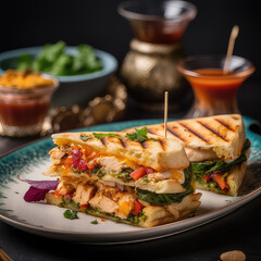 Roasted Vegetable Curry Chicken Panini - Generative AI Illustration.