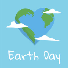 A heart-shaped globe and clouds. Concept for Earth Day, ecology, care for the environment. Vector illustration.