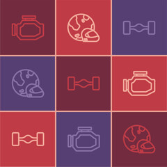 Set line Check engine, Chassis car and Racing helmet icon. Vector