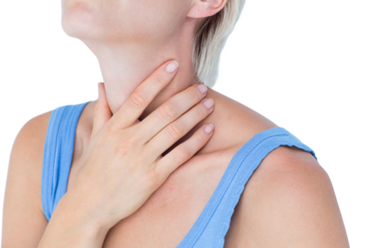 Blonde woman suffering from throat pain 