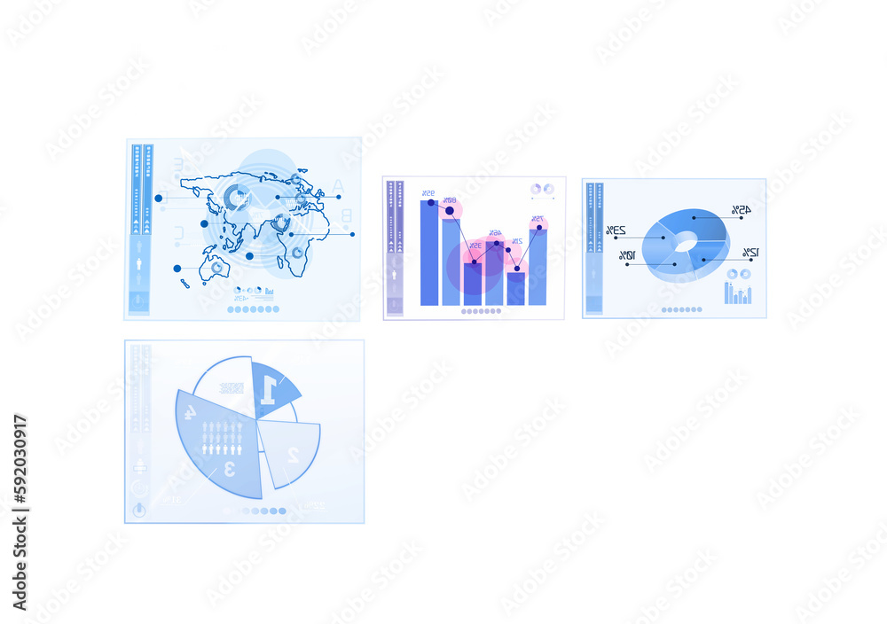 Poster digitally generated image of pie chart and bar graph