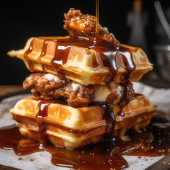 Marshmallow Chocolate Chicken -N- Waffles - Generative AI Illustration.