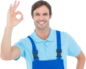Smiling carpenter showing OK sign