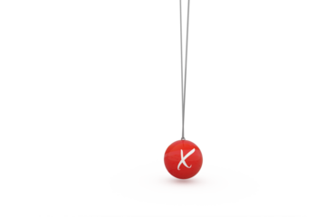 Digital composite image of red newtons cradle with alphabet x