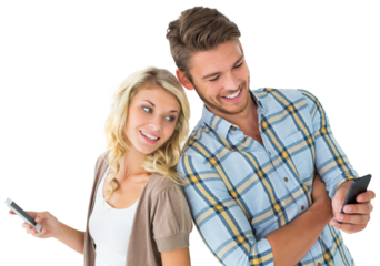 Attractive couple using their smartphones