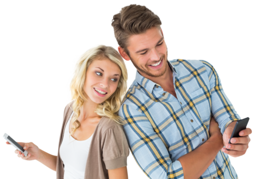 Attractive couple using their smartphones - Powered by Adobe