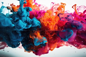 Beautiful closeup of acrylic ink in water, with bright colors. Abstract soft colorful ink splash in water background. High quality generative AI